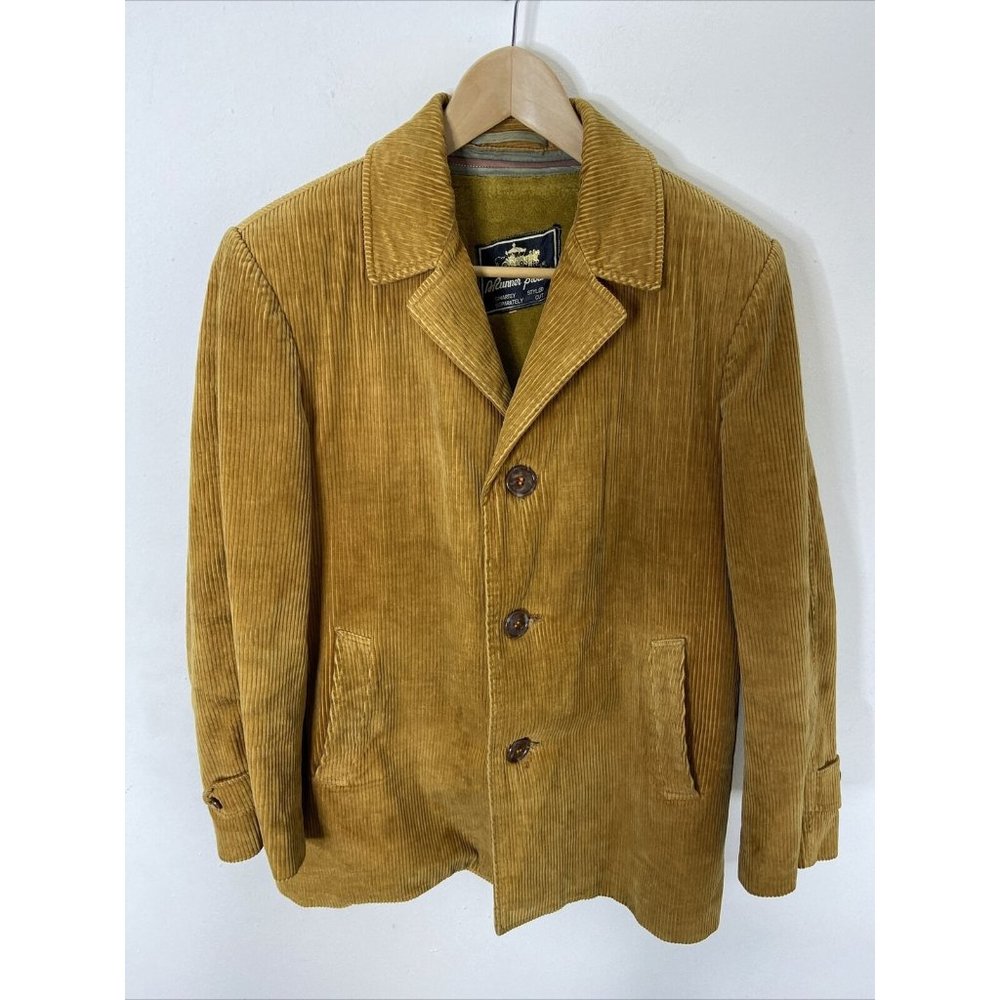 Vintage Heavy Corduroy Wool Lined Coat Jacket 60s Mod Boho Hippie